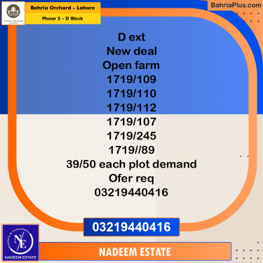 Residential Plot for Sale in Phase 2 - D Block -  Bahria Orchard, Lahore - (BP-206228)