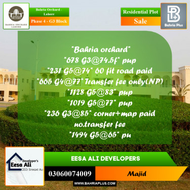 Residential Plot for Sale in Phase 4 - G3 Block -  Bahria Orchard, Lahore - (BP-206240)