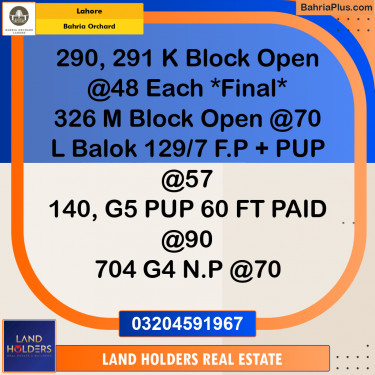 Residential Plot for Sale in Bahria Orchard, Lahore - (BP-206381)