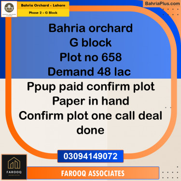 5 Marla Residential Plot for Sale in Phase 2 - G Block -  Bahria Orchard, Lahore - (BP-206463)