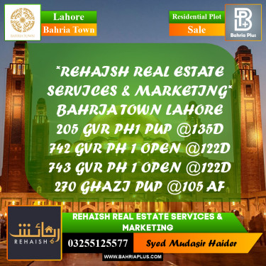 Residential Plot for Sale in Bahria Town, Lahore - (BP-206538)
