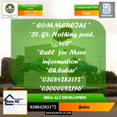8 Marla Commercial Plot for Sale in Phase 4 - G4 Commercial -  Bahria Orchard, Lahore - (BP-206544)