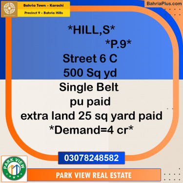 500 Sq. Yards Residential Plot for Sale in Precinct 9 - Bahria Hills -  Bahria Town, Karachi - (BP-206627)