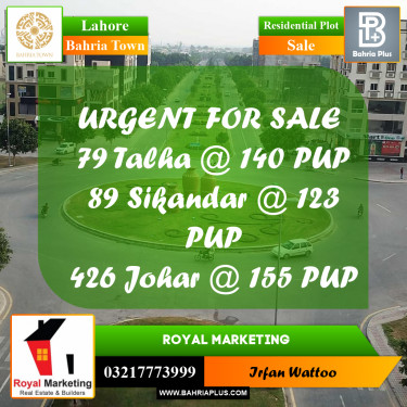Residential Plot for Sale in Bahria Town, Lahore - (BP-206752)