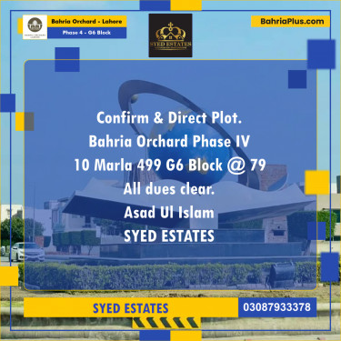 10 Marla Residential Plot for Sale in Phase 4 - G6 Block -  Bahria Orchard, Lahore - (BP-206771)