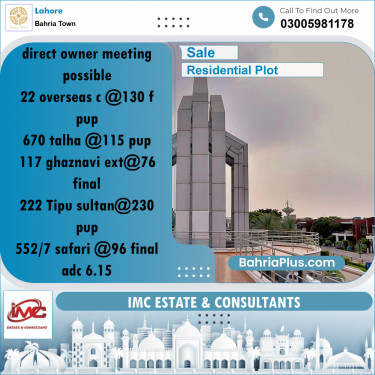 Residential Plot for Sale in Bahria Town, Lahore - (BP-206865)