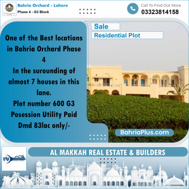 10 Marla Residential Plot for Sale in Phase 4 - G3 Block -  Bahria Orchard, Lahore - (BP-206898)