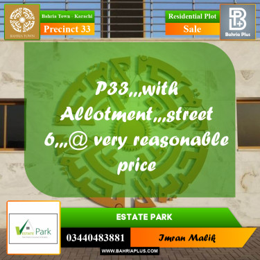 Residential Plot for Sale in Precinct 33 -  Bahria Town, Karachi - (BP-206940)