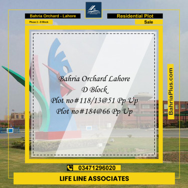 5 Marla Residential Plot for Sale in Phase 2 - D Block -  Bahria Orchard, Lahore - (BP-206985)