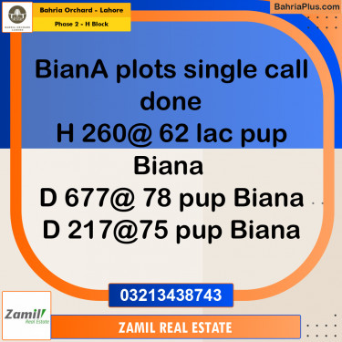 8 Marla Residential Plot for Sale in Phase 2 - H Block -  Bahria Orchard, Lahore - (BP-207008)