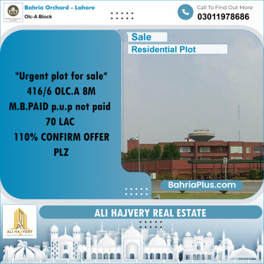 8 Marla Residential Plot for Sale in OLC-A Block -  Bahria Orchard, Lahore - (BP-207015)