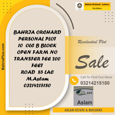 8 Marla Residential Plot for Sale in OLC-B Block -  Bahria Orchard, Lahore - (BP-207030)