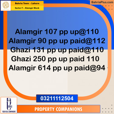 Residential Plot for Sale in Sector F - Alamgir Block -  Bahria Town, Lahore - (BP-207097)