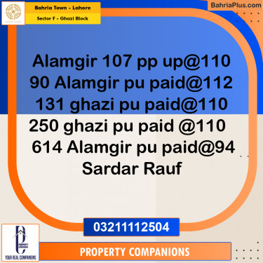 Residential Plot for Sale in Sector F - Ghazi Block -  Bahria Town, Lahore - (BP-207100)