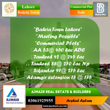 Commercial Plot for Sale in Bahria Town, Lahore - (BP-207257)