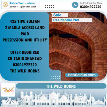 10 Marla Residential Plot for Sale in Sector F - Tipu Sultan Block -  Bahria Town, Lahore - (BP-207281)