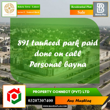 10 Marla Residential Plot for Sale in Sector F - Tauheed Block -  Bahria Town, Lahore - (BP-207309)