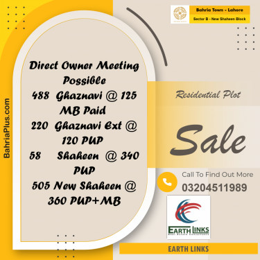 10 Marla Residential Plot for Sale in Sector B - New Shaheen Block -  Bahria Town, Lahore - (BP-207340)