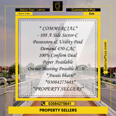 5 Marla Commercial Plot for Sale in Sector C - A Side -  Bahria Town, Lahore - (BP-207363)