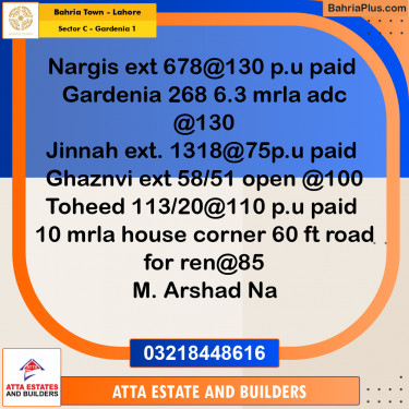 10 Marla Residential Plot for Sale in Sector C - Gardenia 1 -  Bahria Town, Lahore - (BP-207377)