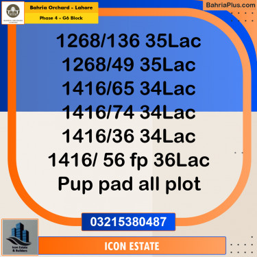 5 Marla Residential Plot for Sale in Phase 4 - G6 Block -  Bahria Orchard, Lahore - (BP-207397)