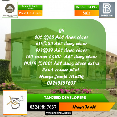 Residential Plot for Sale in Phase 4 - G4 Block -  Bahria Orchard, Lahore - (BP-207410)