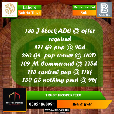 Residential Plot for Sale in Bahria Town, Lahore - (BP-207430)