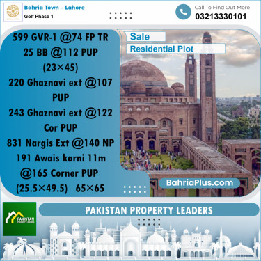 5 Marla Residential Plot for Sale in Golf Phase 1 -  Bahria Town, Lahore - (BP-207435)