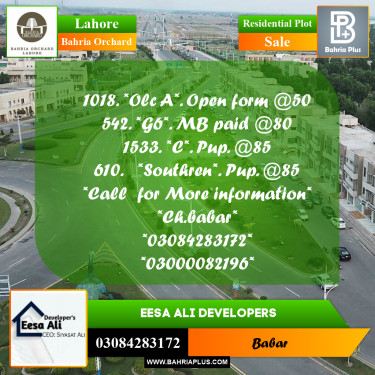 Residential Plot for Sale in Bahria Orchard, Lahore - (BP-207452)