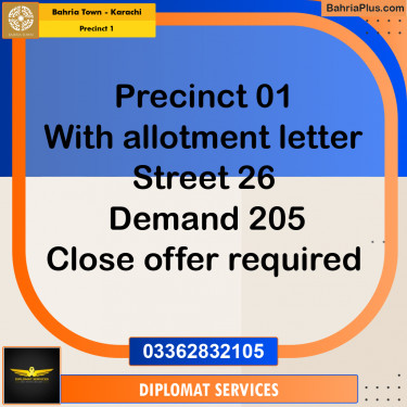 250 Sq. Yards Residential Plot for Sale in Precinct 1 -  Bahria Town, Karachi - (BP-207504)