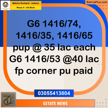 Residential Plot for Sale in Phase 4 - G6 Block -  Bahria Orchard, Lahore - (BP-207511)