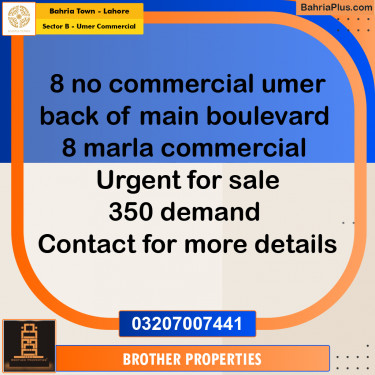 8 Marla Commercial Plot for Sale in Sector B - Umer Commercial -  Bahria Town, Lahore - (BP-207587)