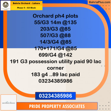 14 Marla Residential Plot for Sale in Phase 4 - G3 Block -  Bahria Orchard, Lahore - (BP-207633)