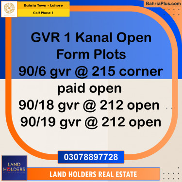 1 Kanal Residential Plot for Sale in Golf Phase 1 -  Bahria Town, Lahore - (BP-207693)