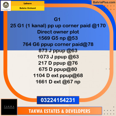 Residential Plot for Sale in Bahria Orchard, Lahore - (BP-207698)