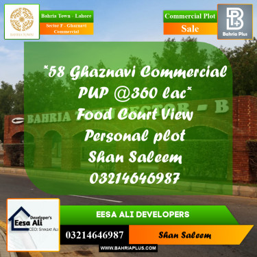 5 Marla Commercial Plot for Sale in Sector F - Ghaznavi Commercial -  Bahria Town, Lahore - (BP-207847)