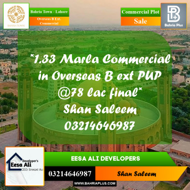 Commercial Plot for Sale in Overseas B Ext. Commercial -  Bahria Town, Lahore - (BP-207851)