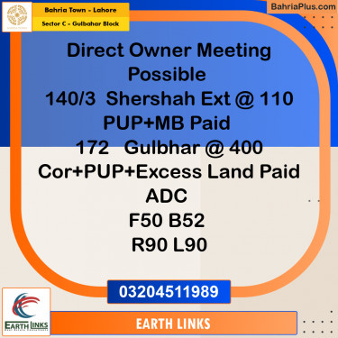 1 Kanal Residential Plot for Sale in Sector C - Gulbahar Block -  Bahria Town, Lahore - (BP-207875)