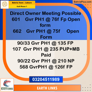 1 Kanal Residential Plot for Sale in Golf Phase 1 -  Bahria Town, Lahore - (BP-207878)