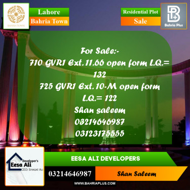 Residential Plot for Sale in Bahria Town, Lahore - (BP-207901)