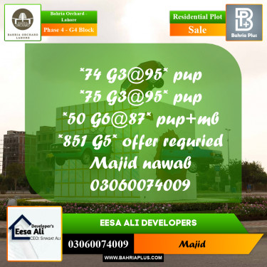 Residential Plot for Sale in Phase 4 - G4 Block -  Bahria Orchard, Lahore - (BP-207912)