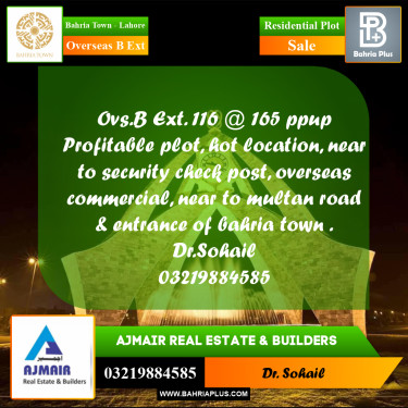 10 Marla Residential Plot for Sale in Overseas B Ext -  Bahria Town, Lahore - (BP-207956)