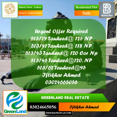 Residential Plot for Sale in Sector F - Tauheed Block -  Bahria Town, Lahore - (BP-207973)