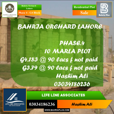 10 Marla Residential Plot for Sale in Phase 4 - G4 Block -  Bahria Orchard, Lahore - (BP-207999)