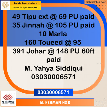 5 Marla Residential Plot for Sale in Sector F - Tipu Sultan Ext. -  Bahria Town, Lahore - (BP-208088)