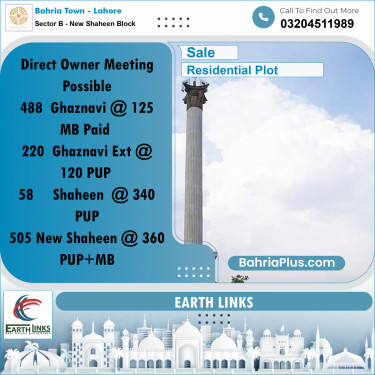 1 Kanal Residential Plot for Sale in Sector B - New Shaheen Block -  Bahria Town, Lahore - (BP-208108)