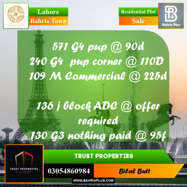 Residential Plot for Sale in Bahria Town, Lahore - (BP-208208)