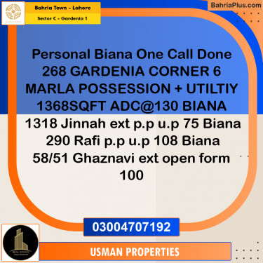 6 Marla Residential Plot for Sale in Sector C - Gardenia 1 -  Bahria Town, Lahore - (BP-208247)