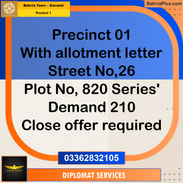 250 Sq. Yards Residential Plot for Sale in Precinct 1 -  Bahria Town, Karachi - (BP-208283)