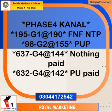 1 Kanal Residential Plot for Sale in Phase 4 - G2 Block -  Bahria Orchard, Lahore - (BP-208307)